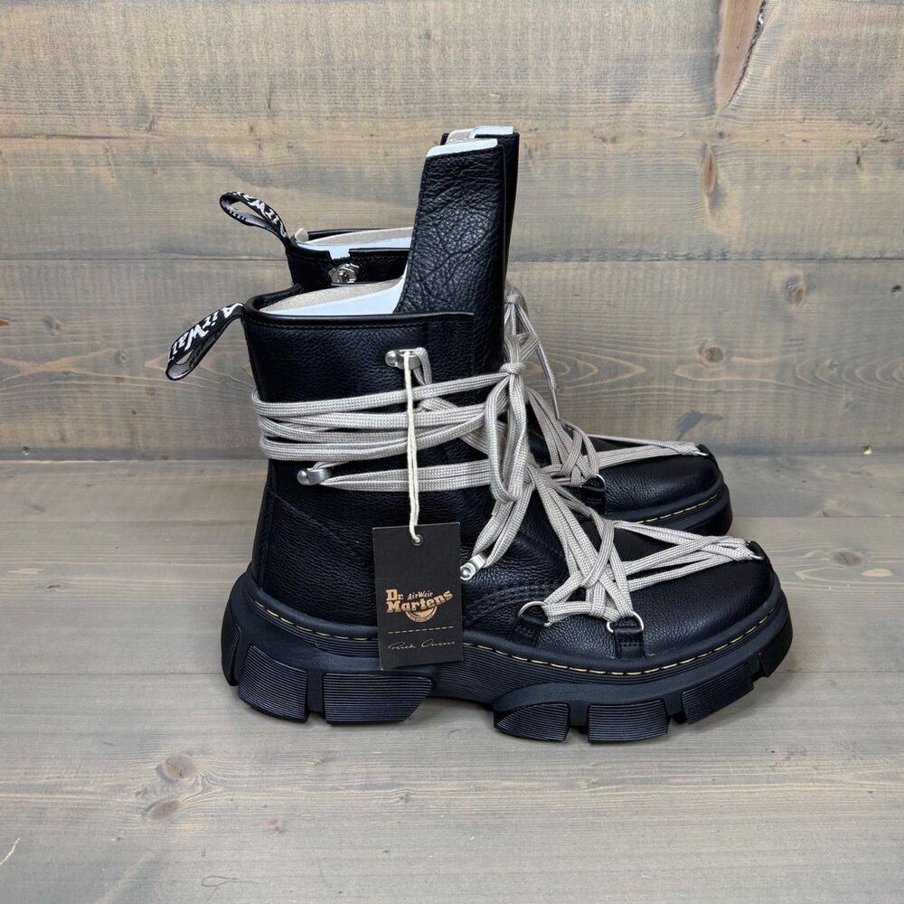 NIB Dr. Martens x Rick Owens 1460 DMXL Megalace RO Black Leather Boots US 10.5 - Picture 4 of 12